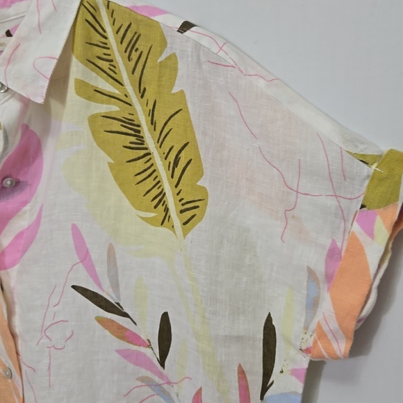 Cynthia Rowley 100% Linen Tropical Print Buttin Down Camp Shirt Size M  Resort - Picture 5 of 12
